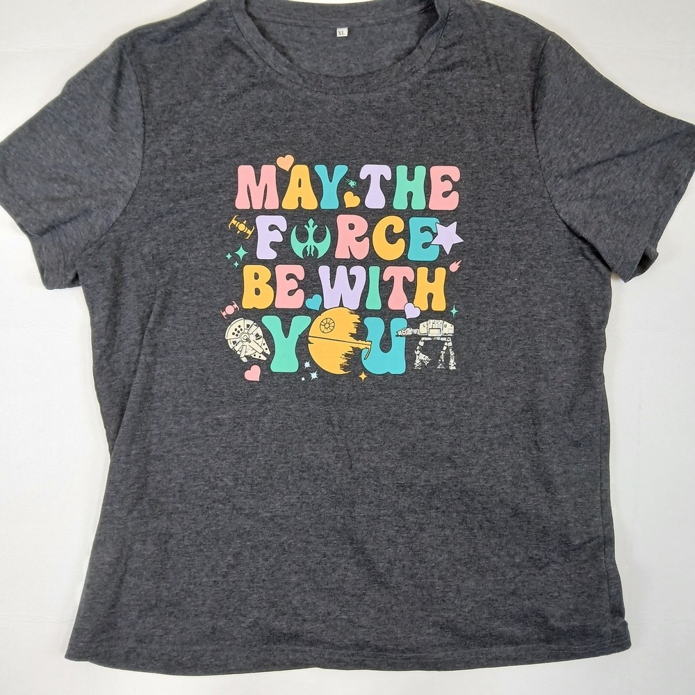 Star Wars May The Force Be With You Graphic T Mens L Charcoal Retro Pop Culture‎